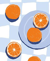 16588 op sinaasappels op bord 50x60