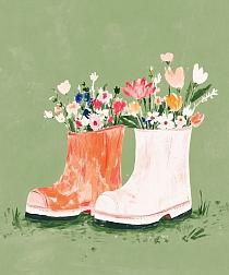 19683 op bloemen in laarzen 50x60