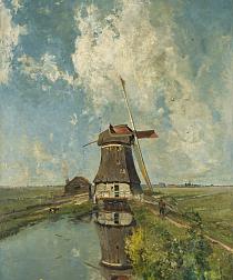 Een Molen aan een Poldervaart, Paul Joseph Constantin Gabriël, 1889