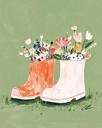 19679 op bloemen in laarzen 40x50