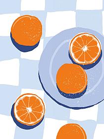 16581 op sinaasappels op bord 30x40