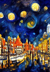 Maanverlichte nacht, geïnspireerd op Van Gogh