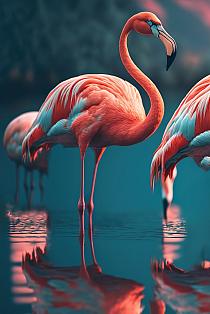 Flamingo's in water