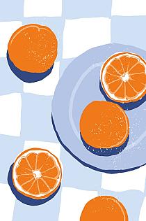 16585 op sinaasappels op bord 40x60