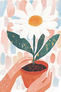 19746 op handen om bloempot 80x120