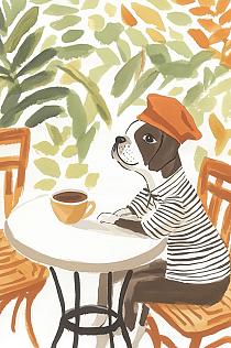 19789 op hond zittend aan tafel 60x90