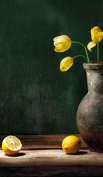 Stilleven citroen en tulp