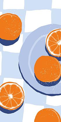 16590 op sinaasappels op bord 50x100