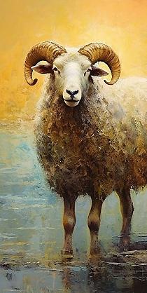 Artistiek olieverfschilderij met schaap