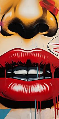 Graffiti van gezicht met rode lippen