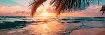Ondergaande zon op het strand met palmboom