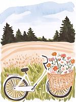 Fiets met bloemen in fietsmand