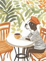 Hond zittend aan tafel