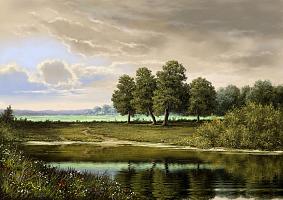 Olieverfschilderij met landschap