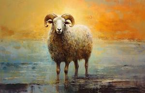 Artistiek olieverfschilderij met schaap