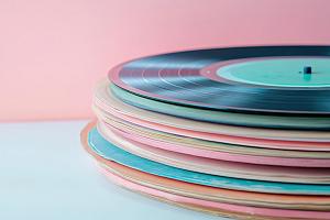Pastelkleurige verzameling vinylplaten