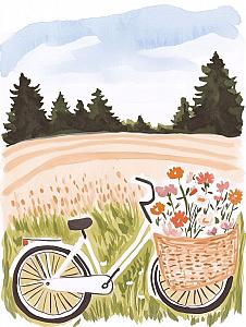 Fiets met bloemen in fietsmand