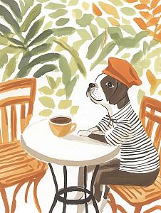 Hond zittend aan tafel