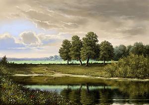 Olieverfschilderij met landschap