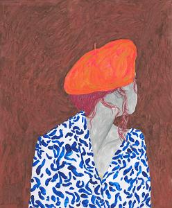 Vrouw met baret geschilderd