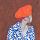 Vrouw met baret geschilderd