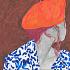 Vrouw met baret geschilderd