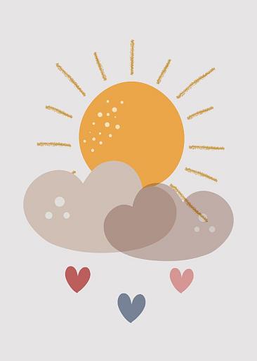 Handgetekende liefdevolle wolk met zon