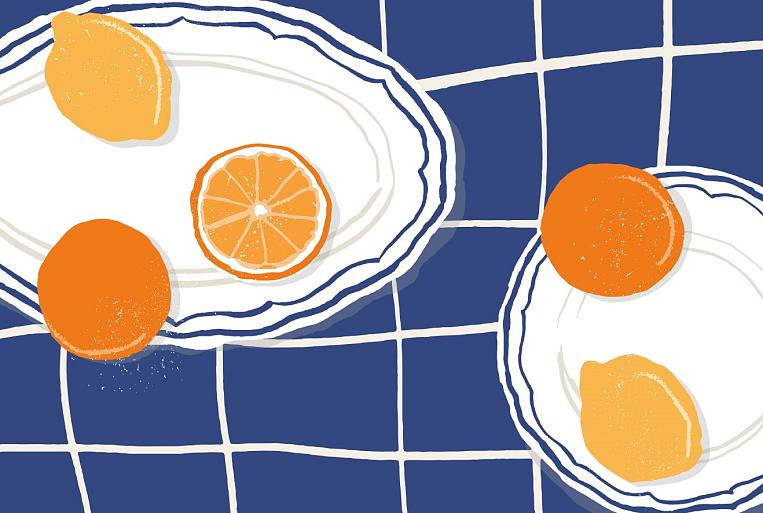 Citrusvruchten op bord