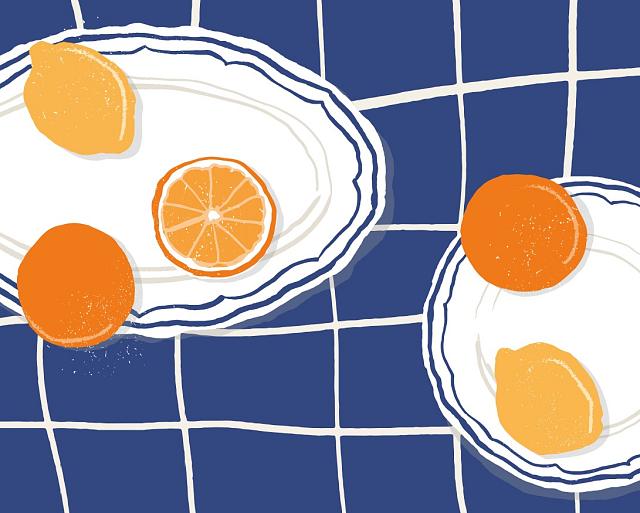 Citrusvruchten op bord