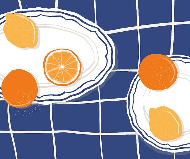 Citrusvruchten op bord