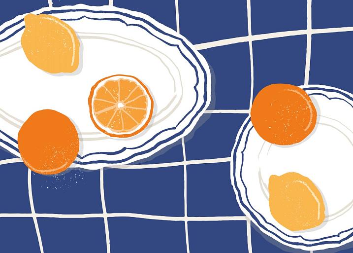 Citrusvruchten op bord
