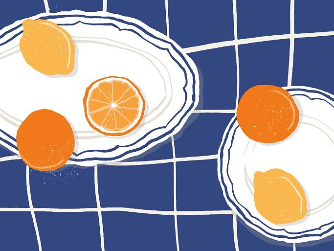 Citrusvruchten op bord