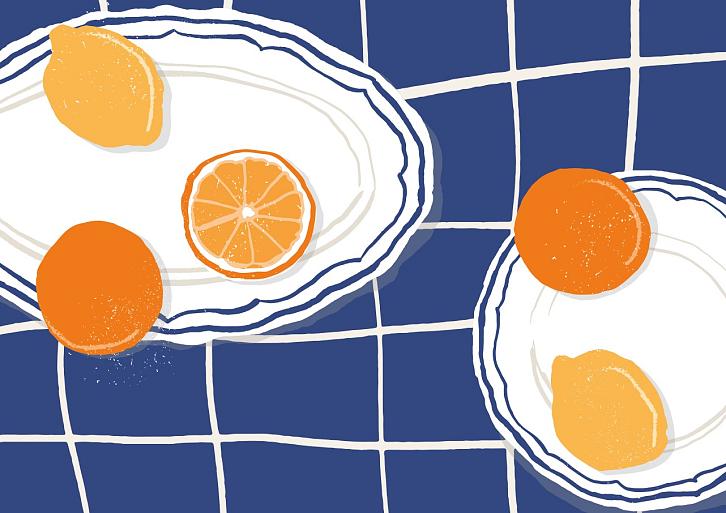 Citrusvruchten op bord