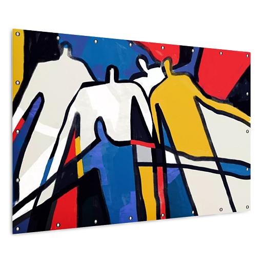 abstracte mensen in mondriaan stijl mock up tuinposter liggend