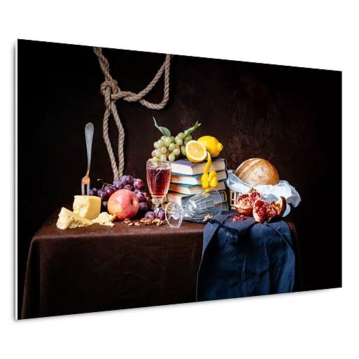stilleven tafel met wijn en eten mock up forex liggend
