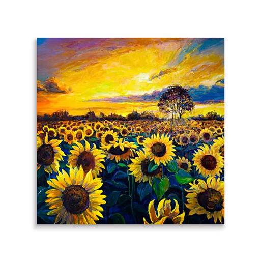 zonnebloemenveld geschilderd mock up tegeltje vierkant