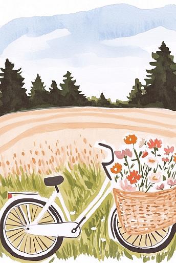 Fiets met bloemen in fietsmand