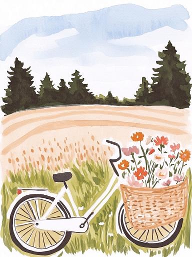 Fiets met bloemen in fietsmand