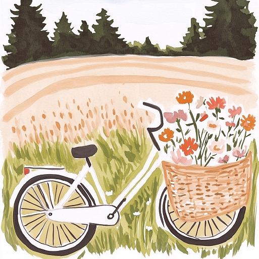 Fiets met bloemen in fietsmand