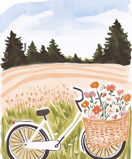 Fiets met bloemen in fietsmand