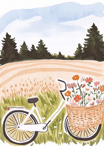 Fiets met bloemen in fietsmand