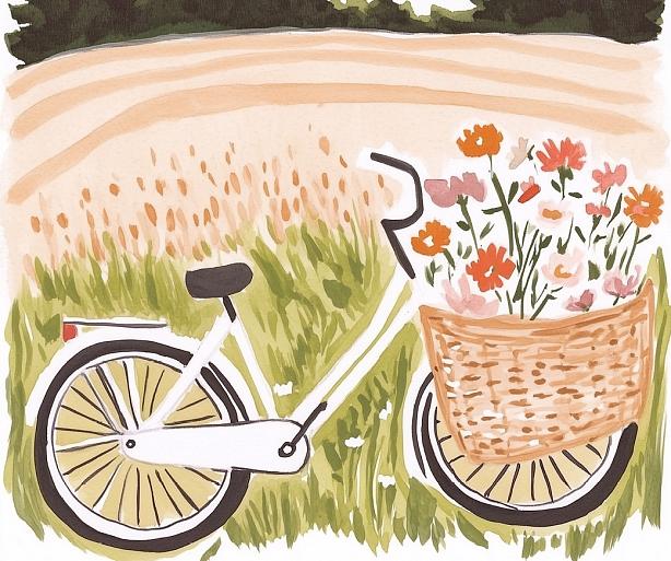 Fiets met bloemen in fietsmand