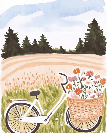 Fiets met bloemen in fietsmand