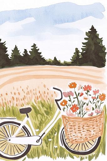 Fiets met bloemen in fietsmand