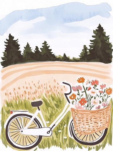 Fiets met bloemen in fietsmand