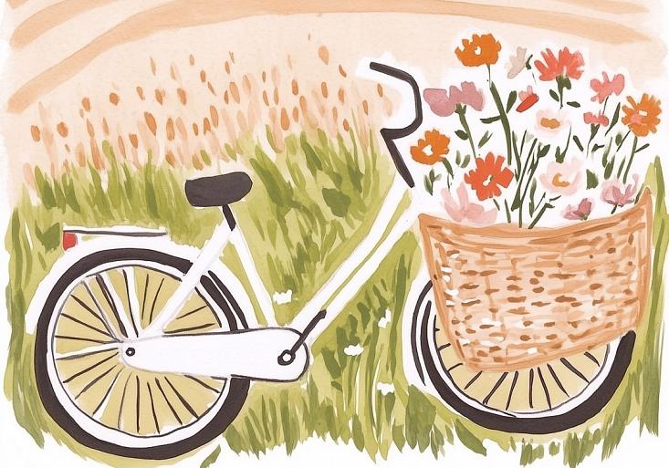 Fiets met bloemen in fietsmand