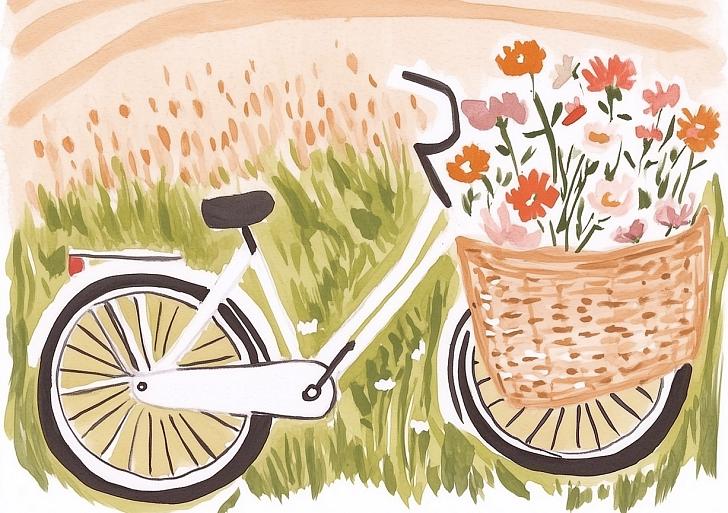 Fiets met bloemen in fietsmand
