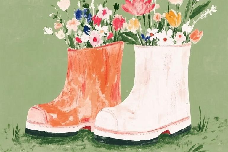 Bloemen in laarzen