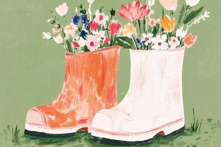 Bloemen in laarzen