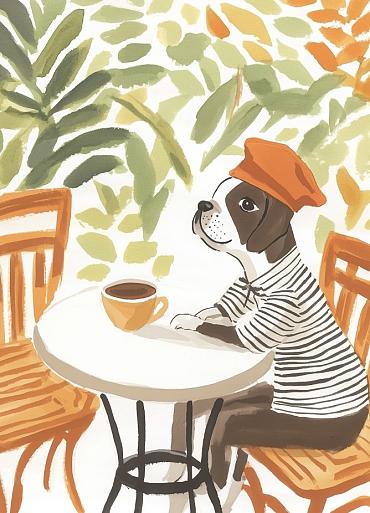 Hond zittend aan tafel